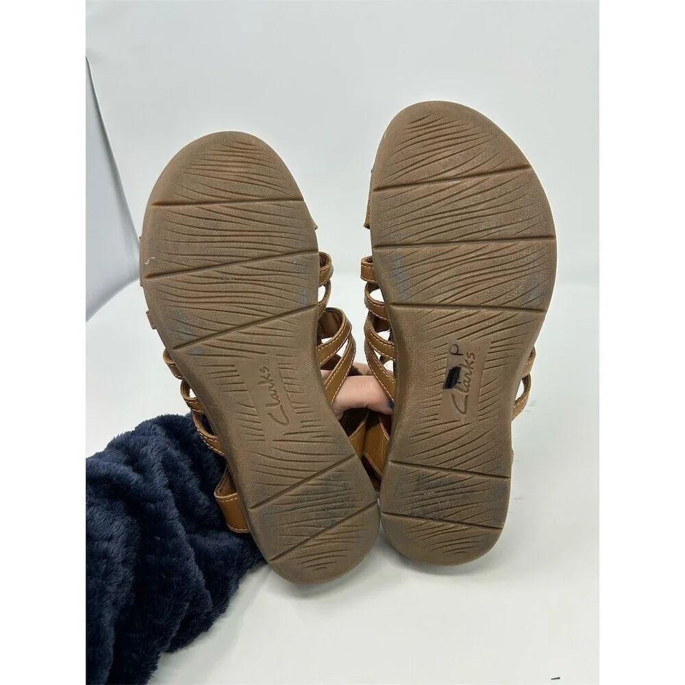 Clarks April Belle Womens Slingback Wedge Sandals Brown Strappy Comfort Size 10